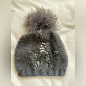 Cashmere/wool and fox fur hat with Swarovski crystals